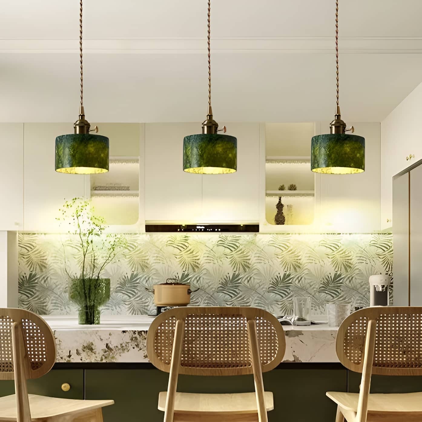 Natural Jade Vintage Dark Green Pendant Light