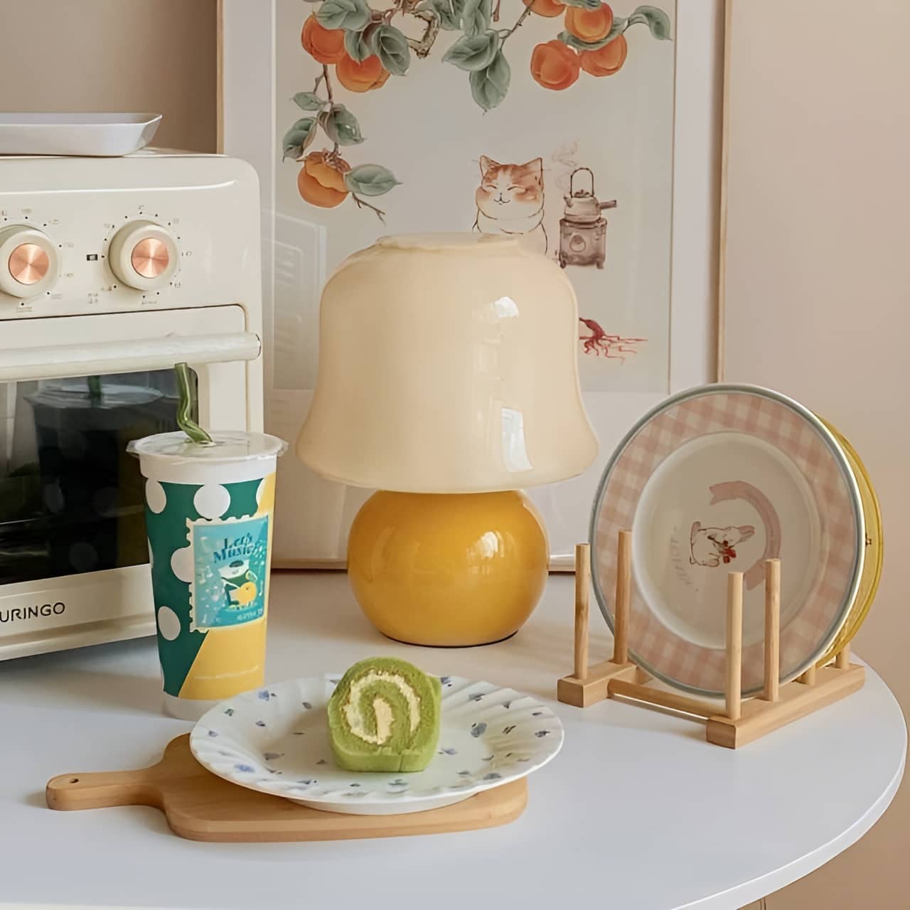 Nordic Creamy Yellow Mushroom Bedside Lamp