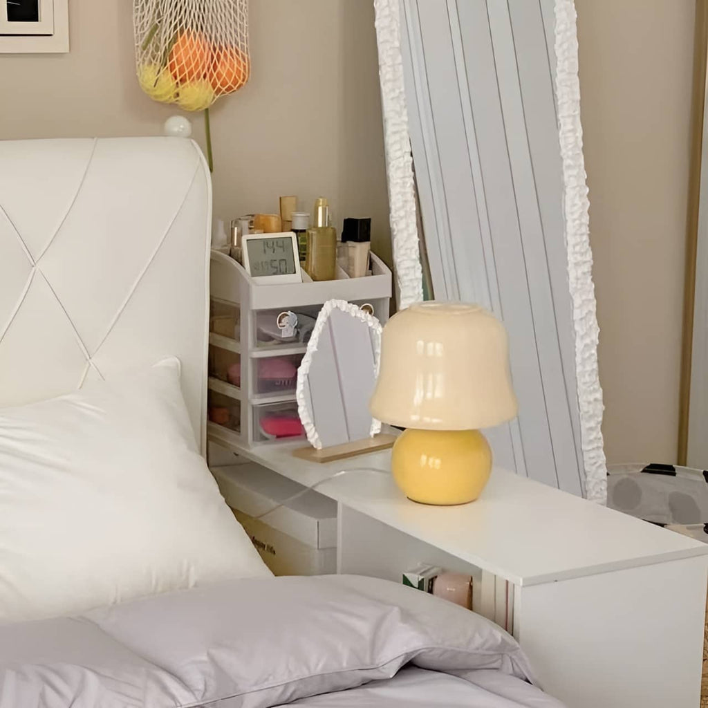 Nordic Creamy Yellow Mushroom Bedside Lamp