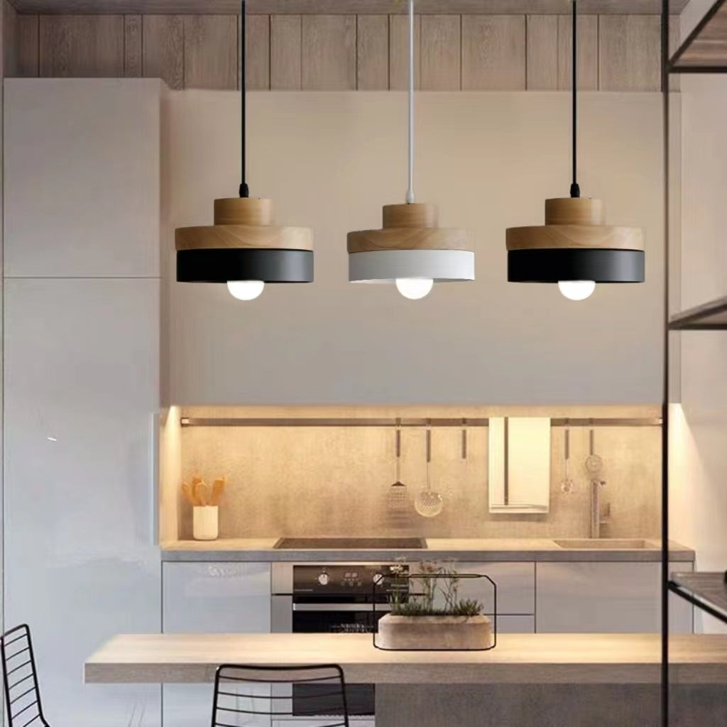Nordic Two Tone Metal Wood Pendant Light