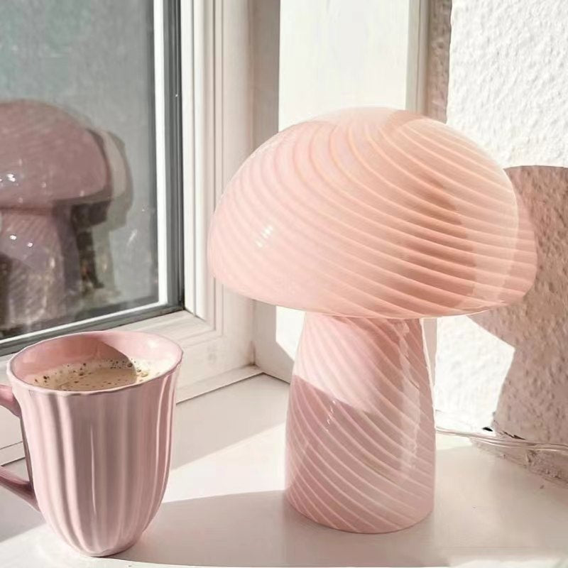 Nordic Cream Stripe Mushroom Table Lamp