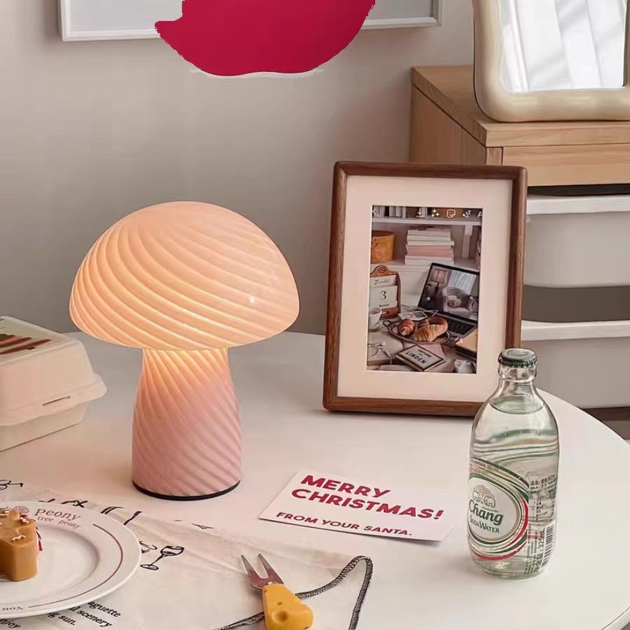 Nordic Cream Stripe Mushroom Table Lamp