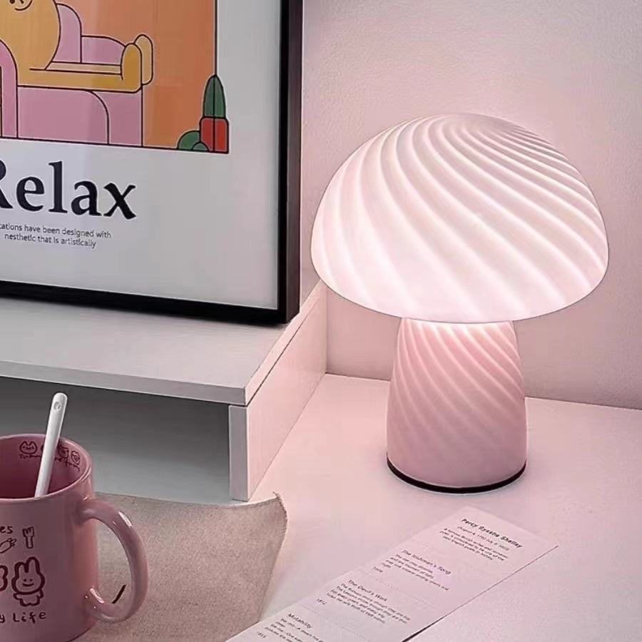 Nordic Cream Stripe Mushroom Table Lamp