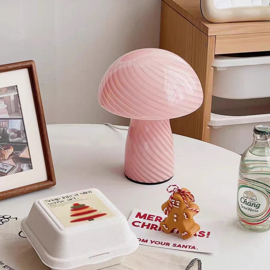 Nordic Cream Stripe Mushroom Table Lamp