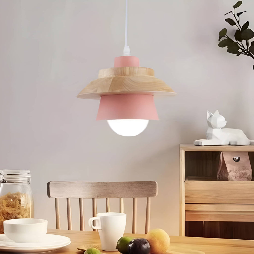 Rustic Macaron Geometric Wooden Pendant Light