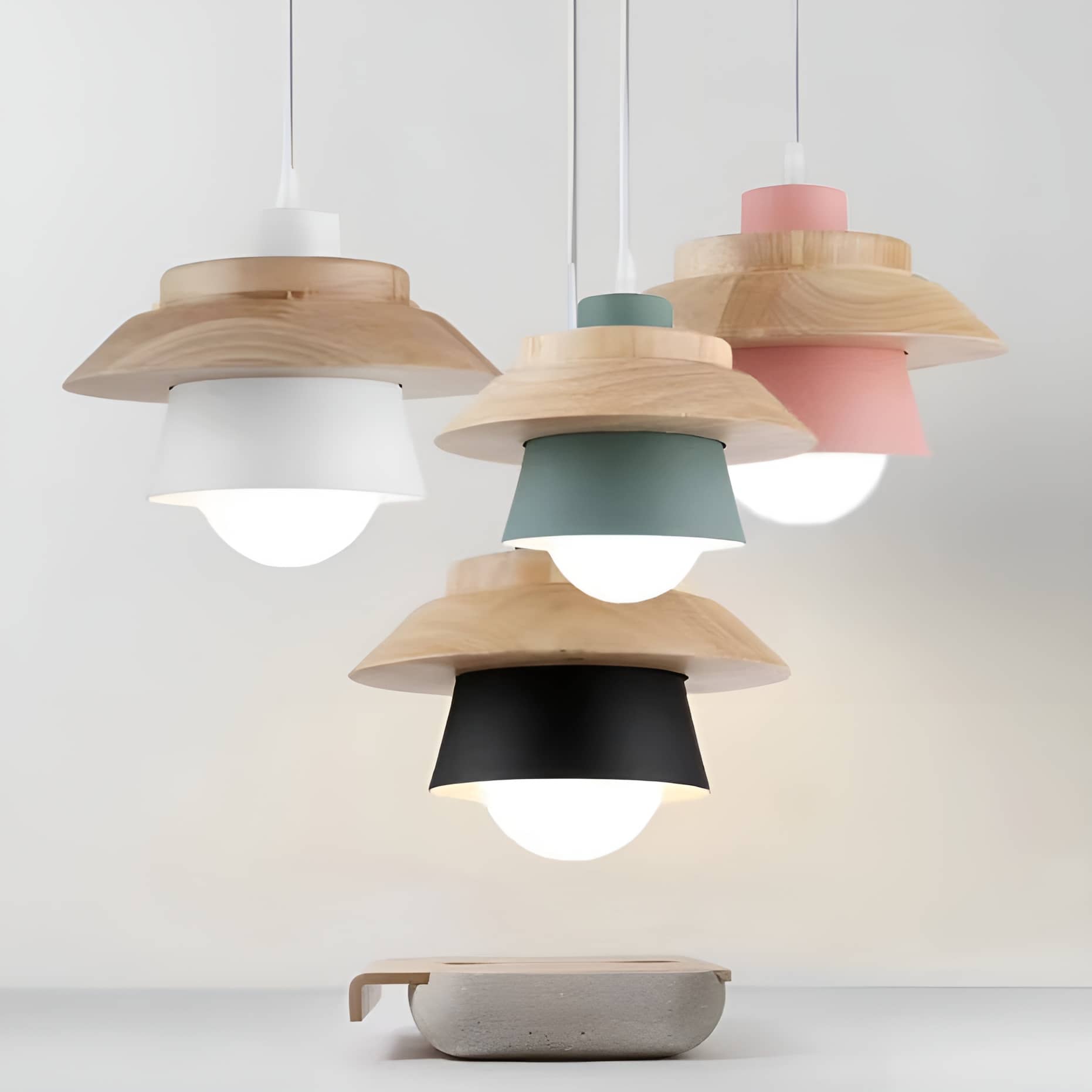Rustic Macaron Geometric Wooden Pendant Light