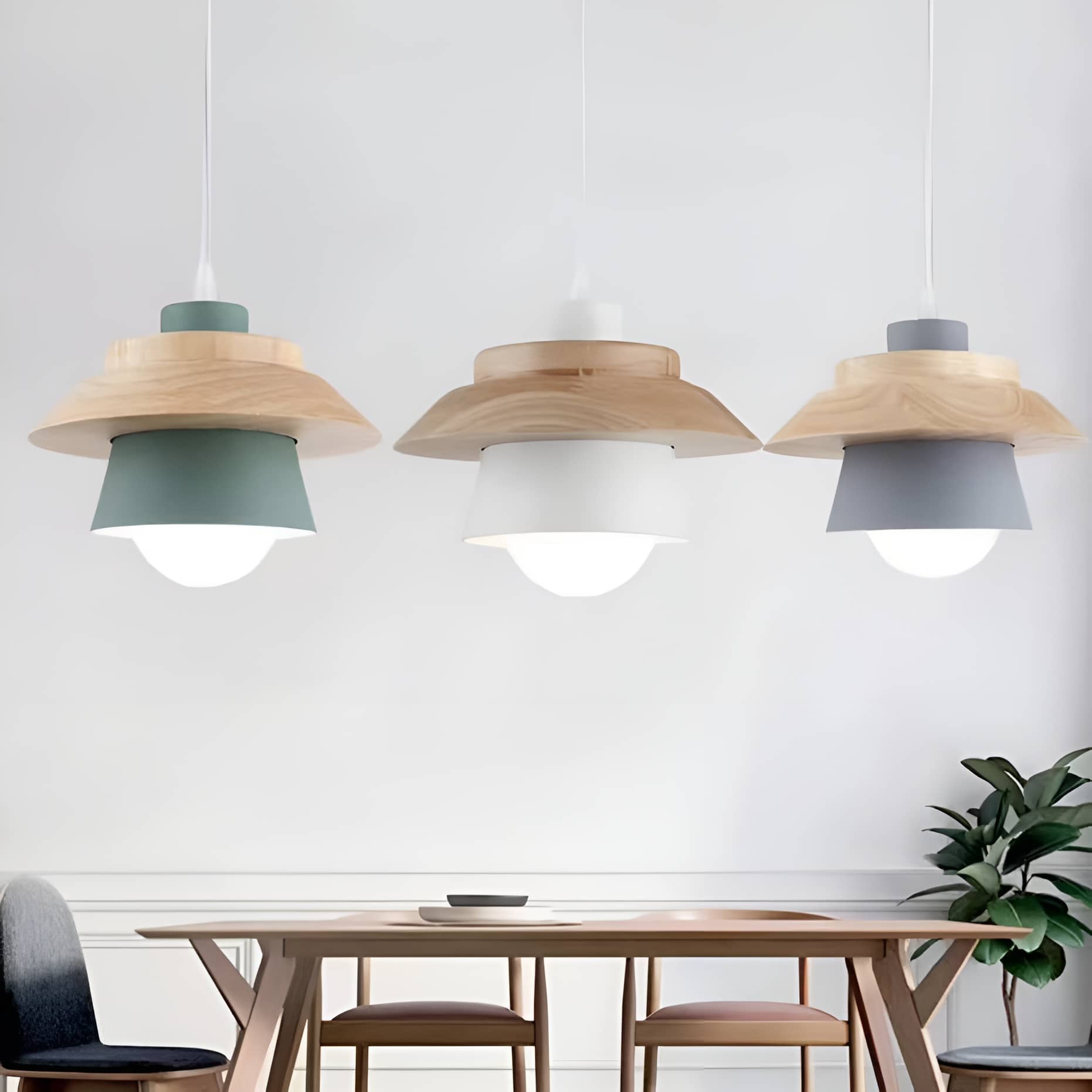 Rustic Macaron Geometric Wooden Pendant Light