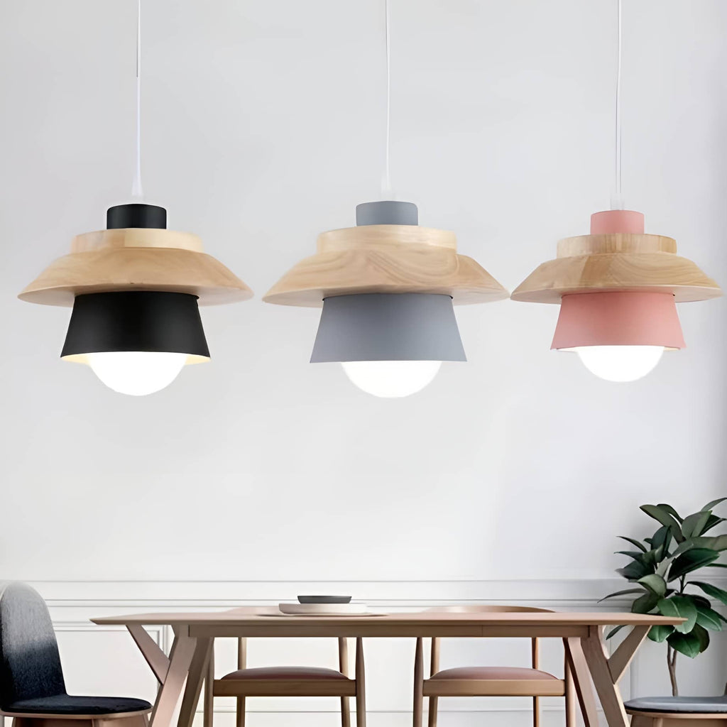 Rustic Macaron Geometric Wooden Pendant Light