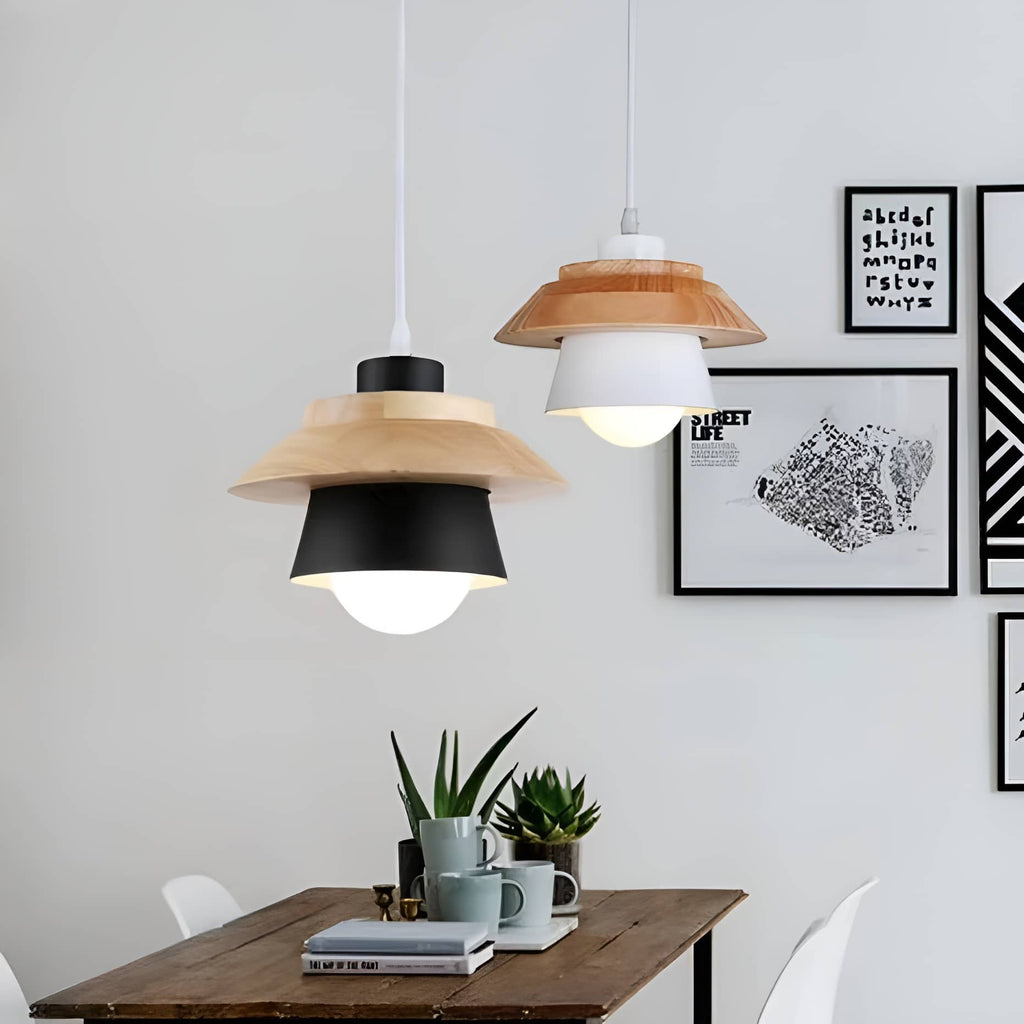 Rustic Macaron Geometric Wooden Pendant Light