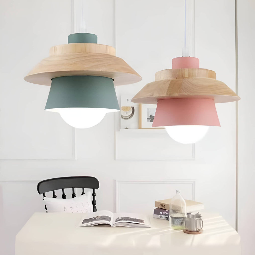 Rustic Macaron Geometric Wooden Pendant Light