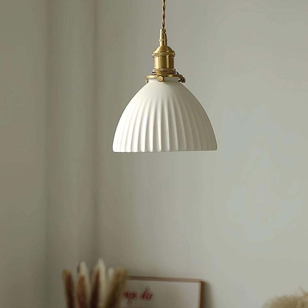 Classic Pleated White Ceramic Pendant Light