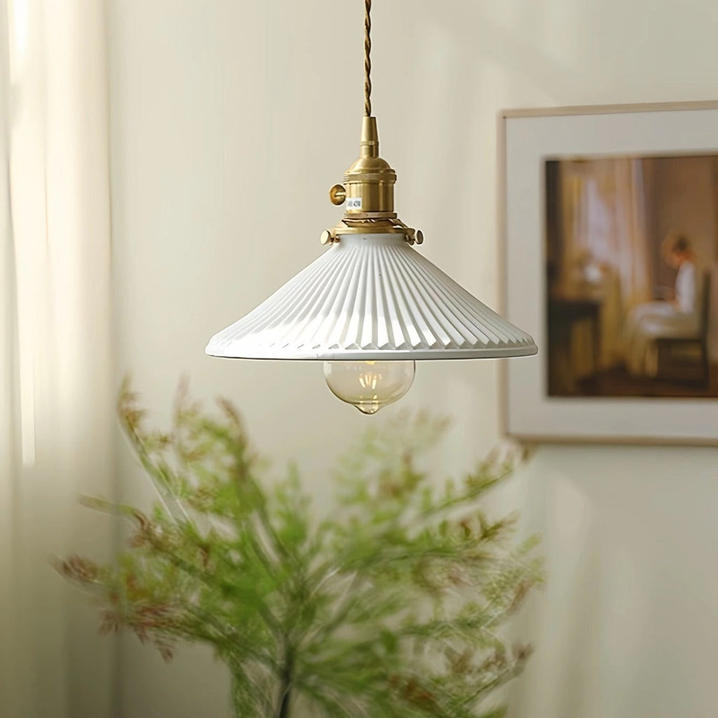 Classic Pleated White Ceramic Pendant Light