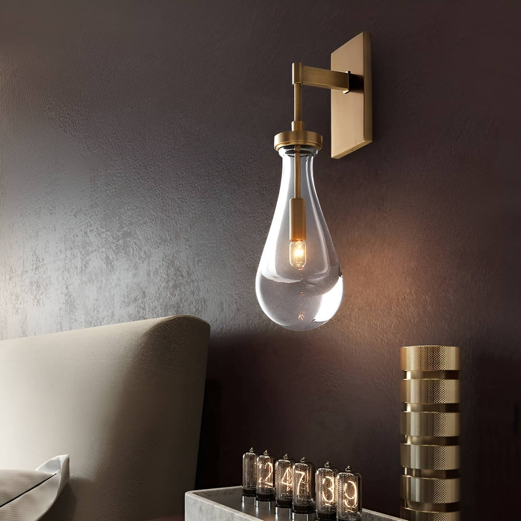 Raindrop Crystal Vintage Brass Wall Light