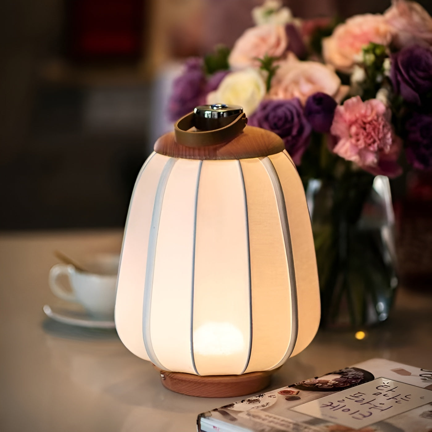 Rechargeable Japanese Lantern Wooden Table Lamp