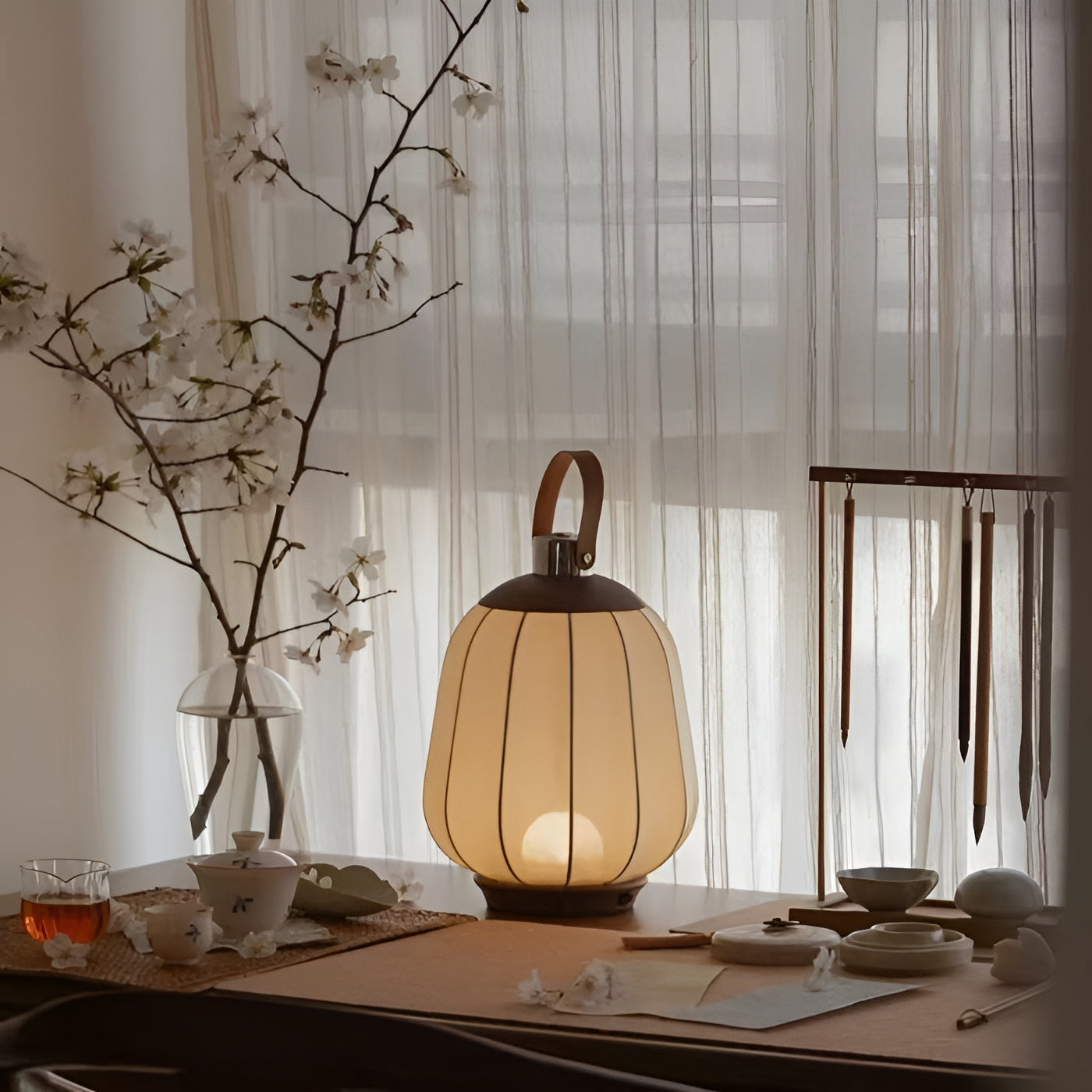 Rechargeable Japanese Lantern Wooden Table Lamp