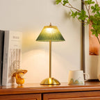 Rechargeable Green Ribbed Glass Table Lamp