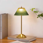 Rechargeable Green Ribbed Glass Table Lamp