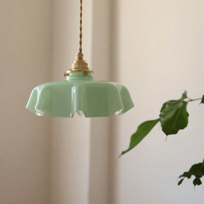 Retro Cream Flower Glass Pendant Light