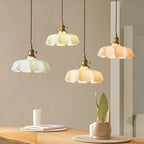 Retro Cream Flower Glass Pendant Light