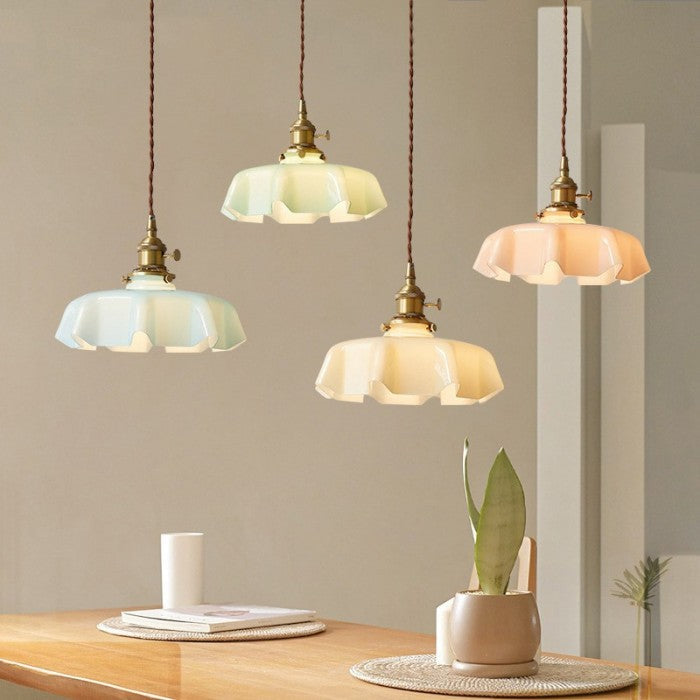 Retro Cream Flower Glass Pendant Light