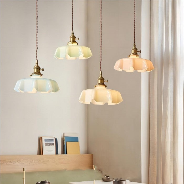 Retro Cream Flower Glass Pendant Light
