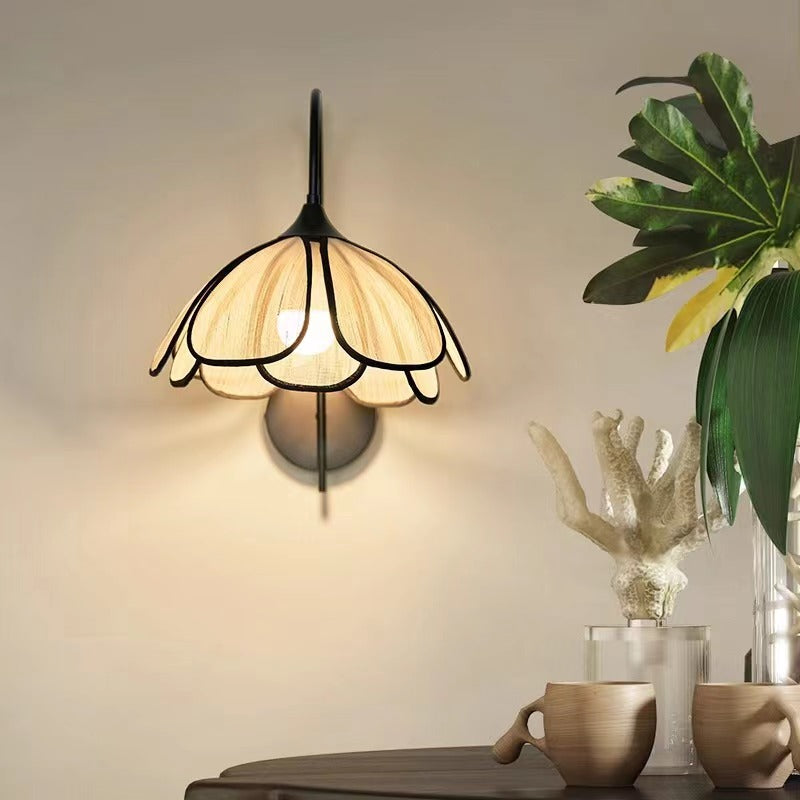 Rustic Handwoven Rattan Flower Wall Light