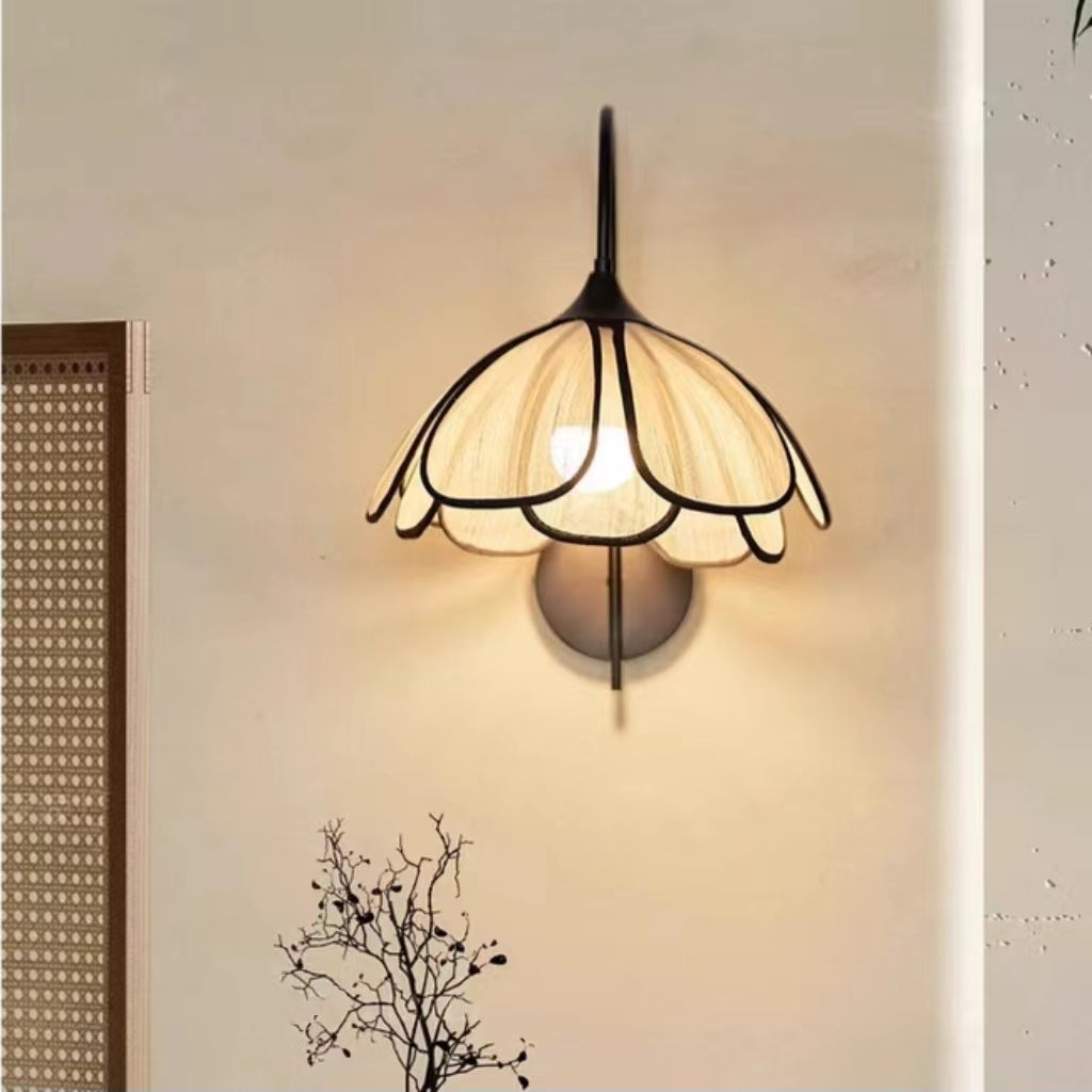 Rustic Handwoven Rattan Flower Wall Light