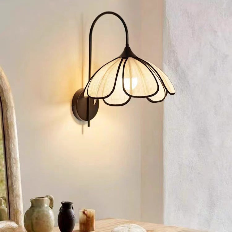 Rustic Handwoven Rattan Flower Wall Light