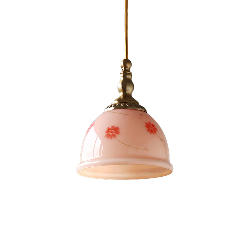 Retro Dome Pink Glass Pendant Light