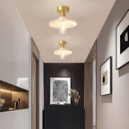 Retro Ripple Glass and Brass Ceiling Light
