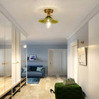 Retro Ripple Glass and Brass Ceiling Light