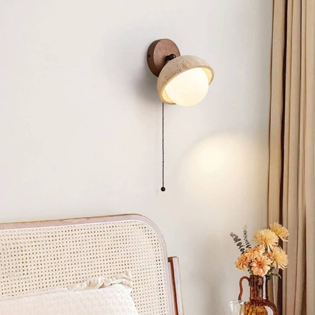 Rustic Beige Stone Globe Wall Light
