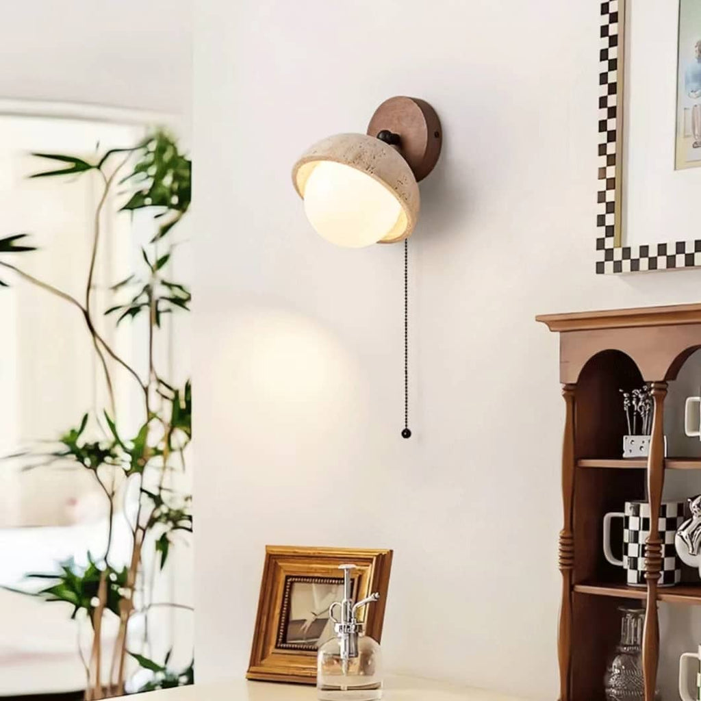 Rustic Beige Stone Globe Wall Light