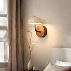 Rustic Yellow Stone and Wood LED Wall Light for Bedroom