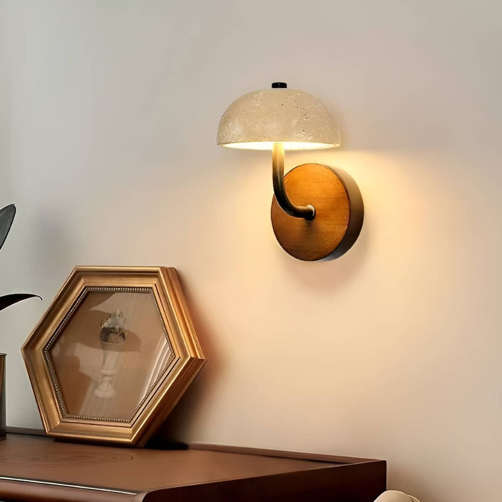 Rustic Yellow Stone and Wood LED Wall Light for Bedroom