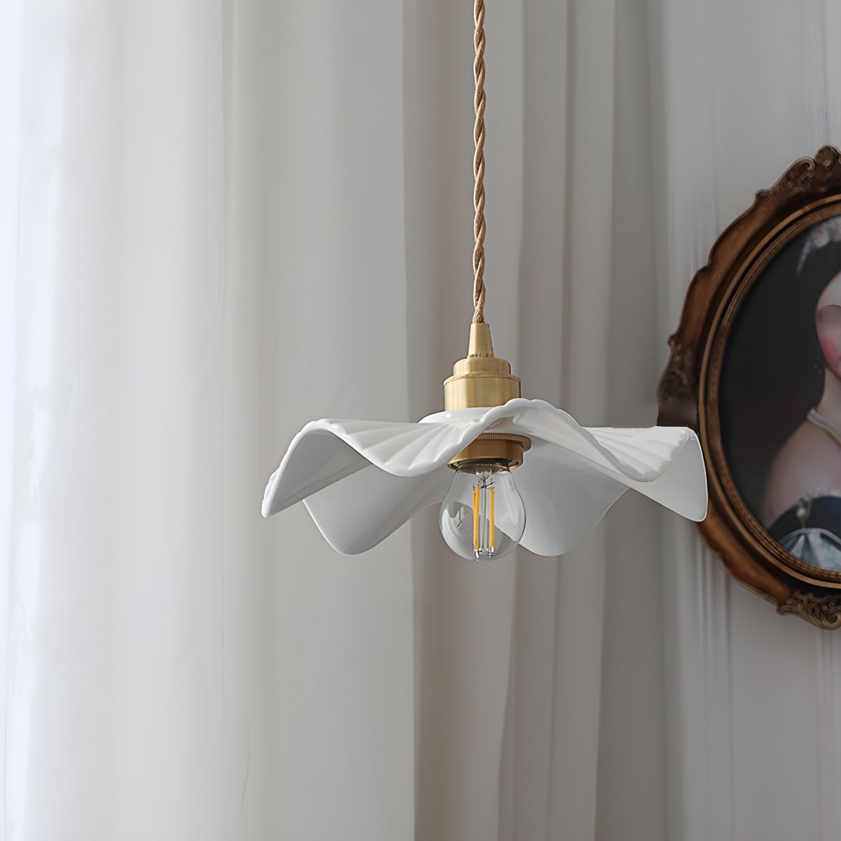 Scandinavian White Ceramic Flower Pendant Light