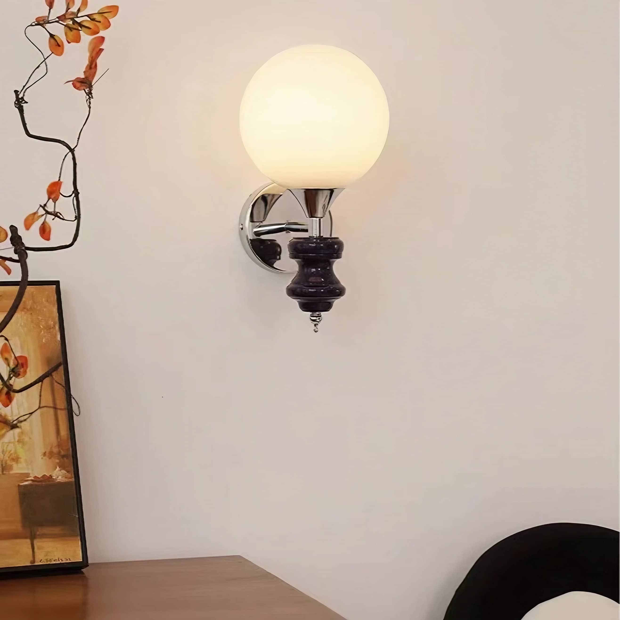 Vintage Black Accent Glass Ball Wall Light