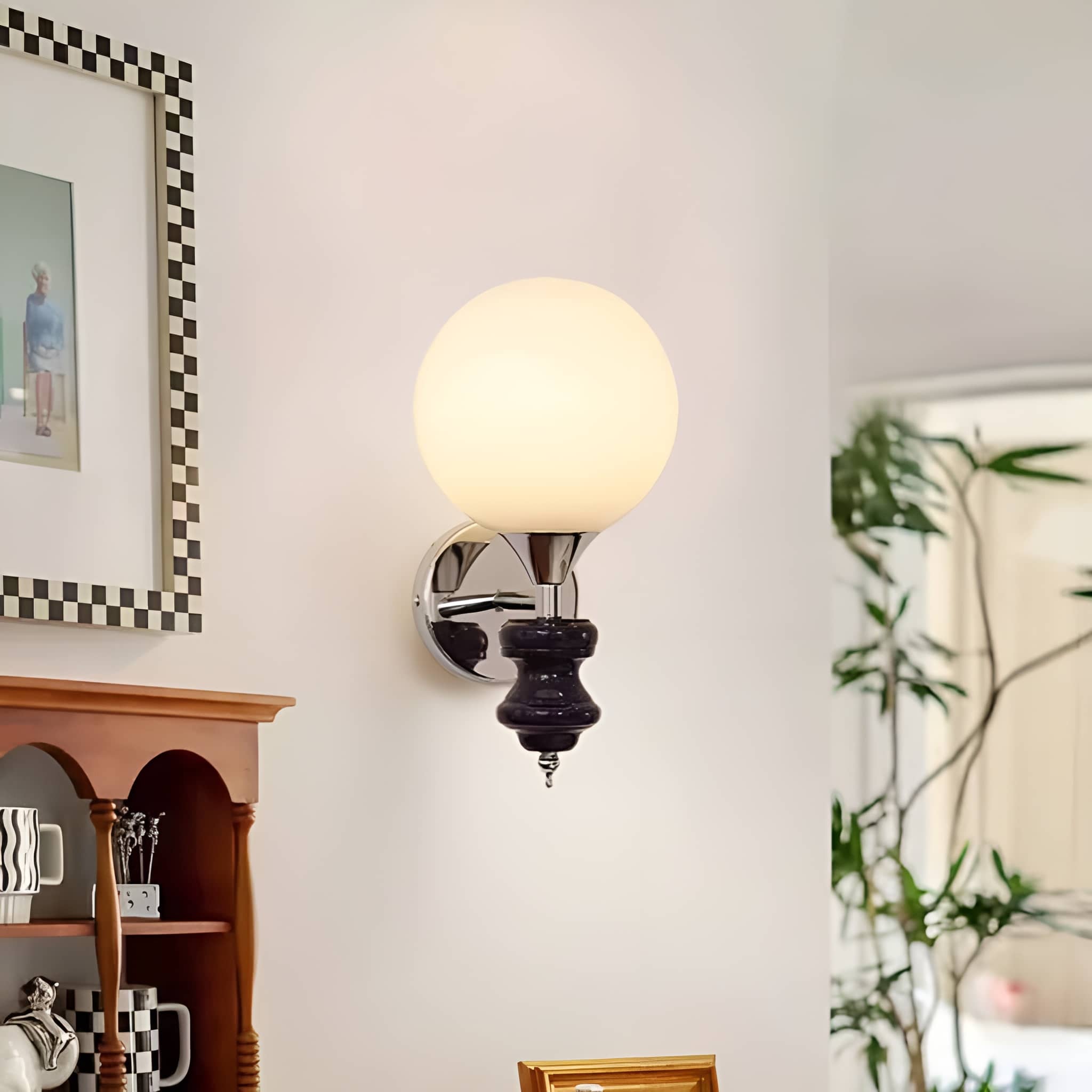Vintage Black Accent Glass Ball Wall Light