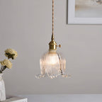 Vintage Tulip Glass Brass Pendant Light