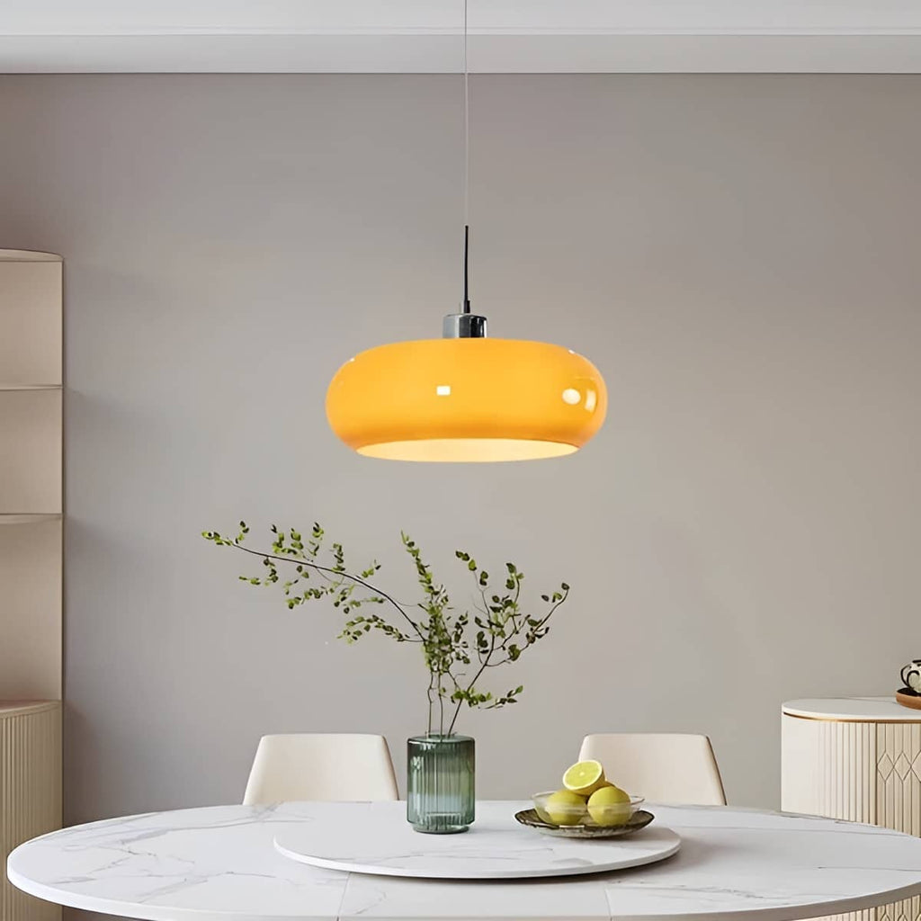 Bauhaus Vintage Round Glass Pendant Light over Dining Table