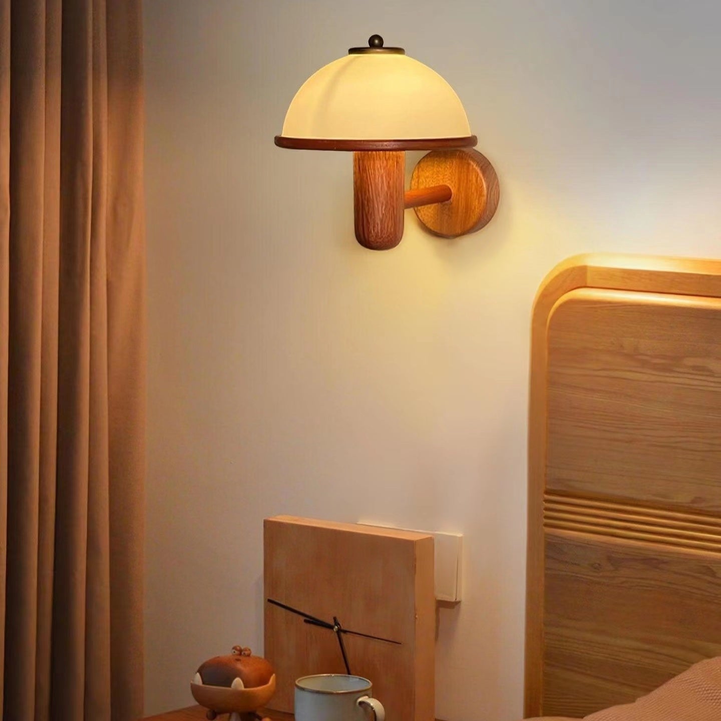Vintage Creative Wooden Mushroom Wall Light