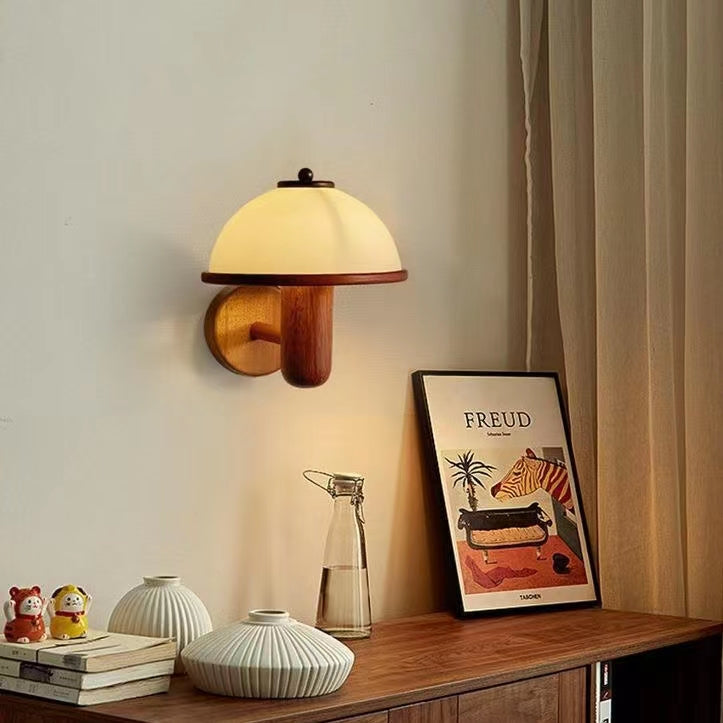Vintage Creative Wooden Mushroom Wall Light