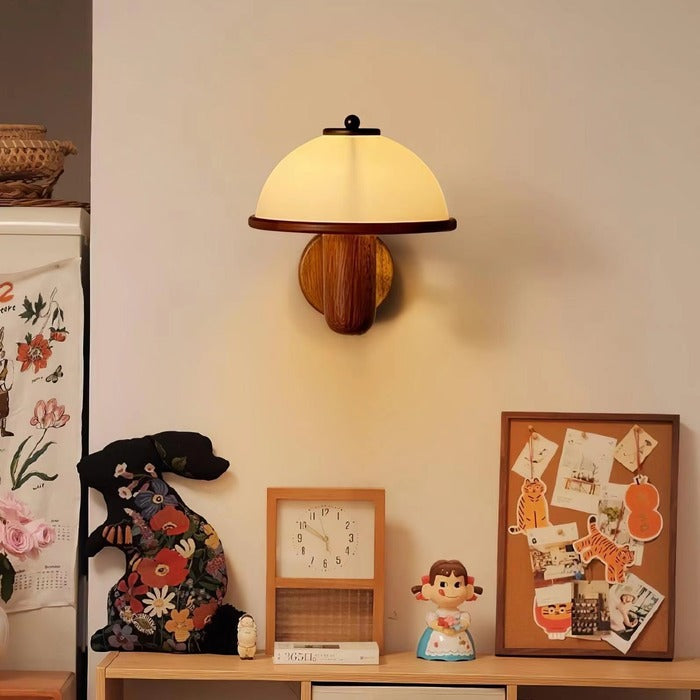 Vintage Creative Wooden Mushroom Wall Light