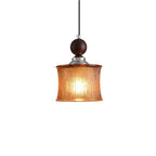 Vintage Cylindrical Ribbed Glass Pendant Light