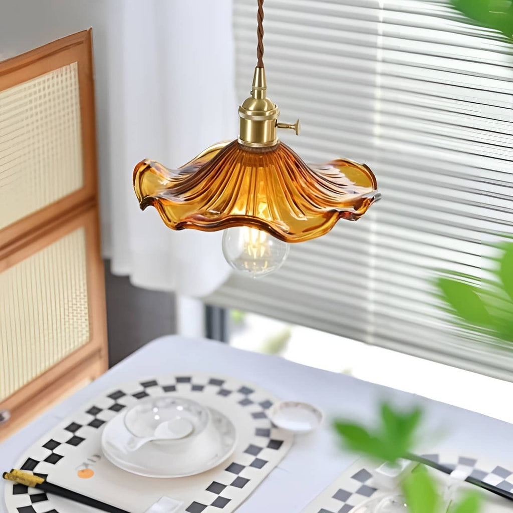 Hibiscus Flower Glass Vintage Style Pendant Light