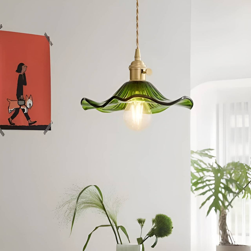 Hibiscus Flower Glass Vintage Style Pendant Light