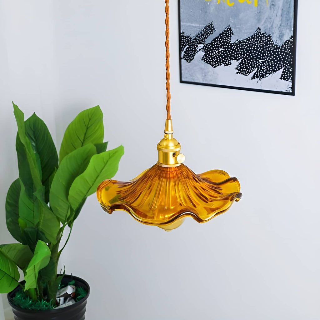 Hibiscus Flower Glass Vintage Style Pendant Light