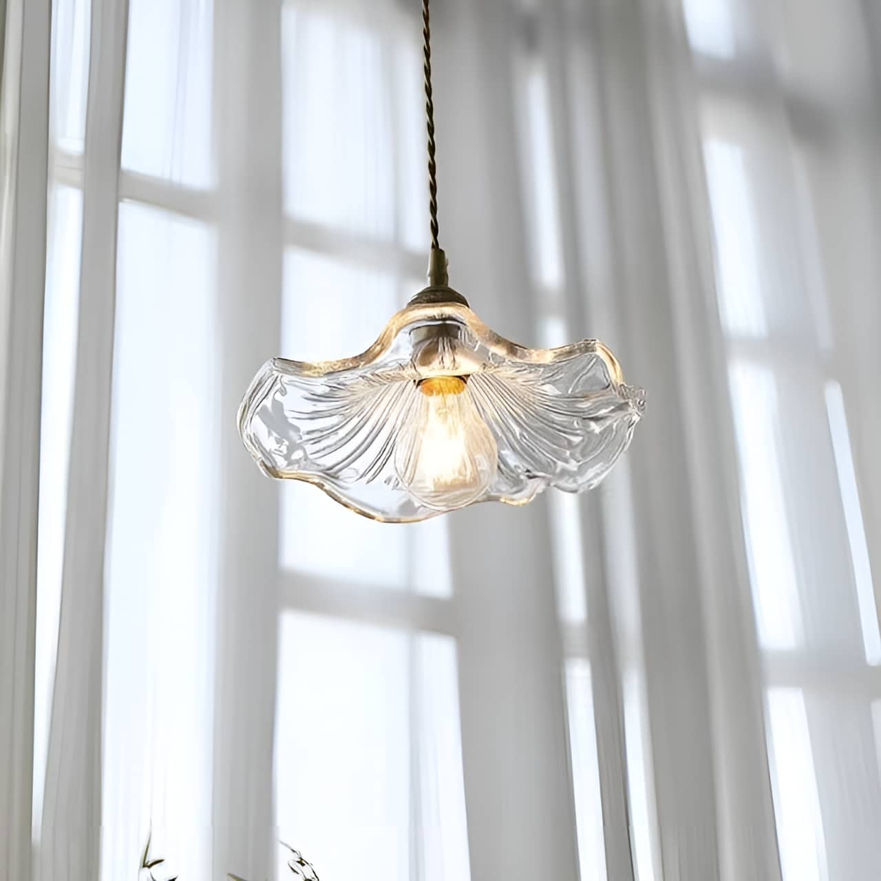 Hibiscus Flower Glass Vintage Style Pendant Light