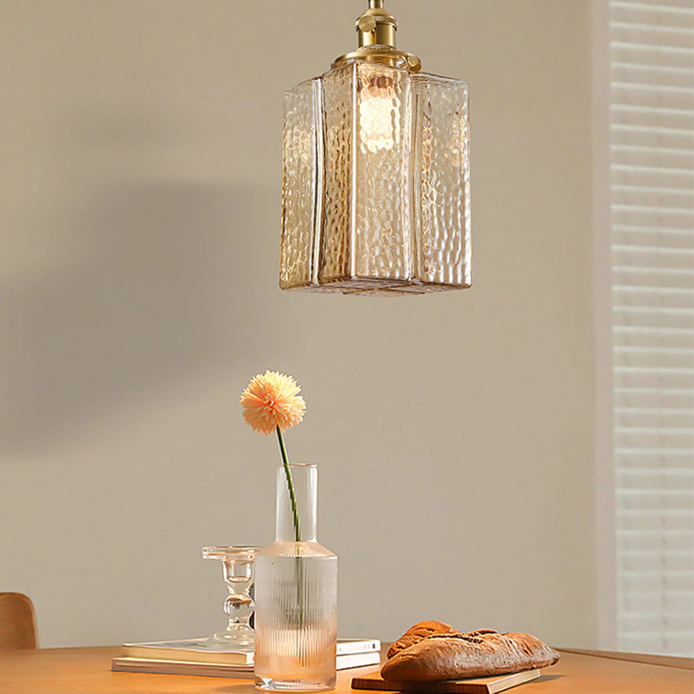 Vintage Hammered Square Glass Pendant Light