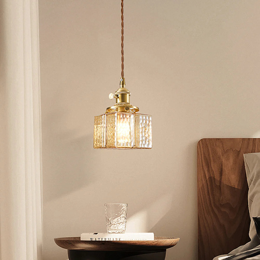 Vintage Hammered Square Glass Pendant Light